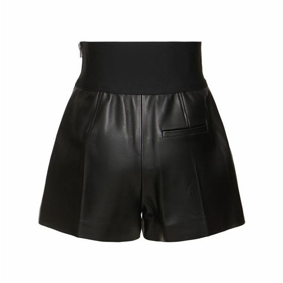 Alexander Wang Black Lambskin Leather Shorts Logo Waistband Side Zip Size 6 - Picture 3 of 12